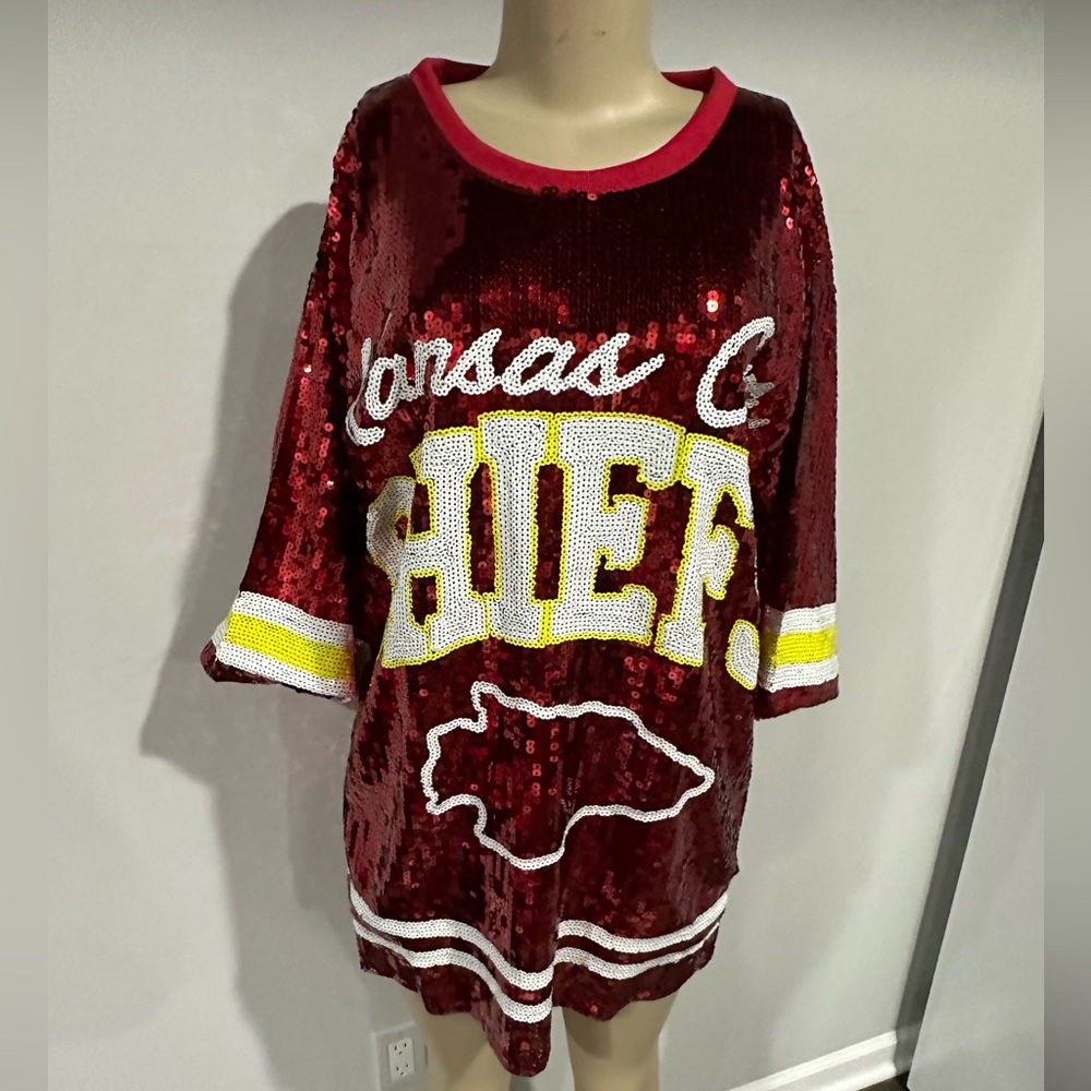 Kansas city chiefs shirt size large new long shirt sweatshirt dress sequence